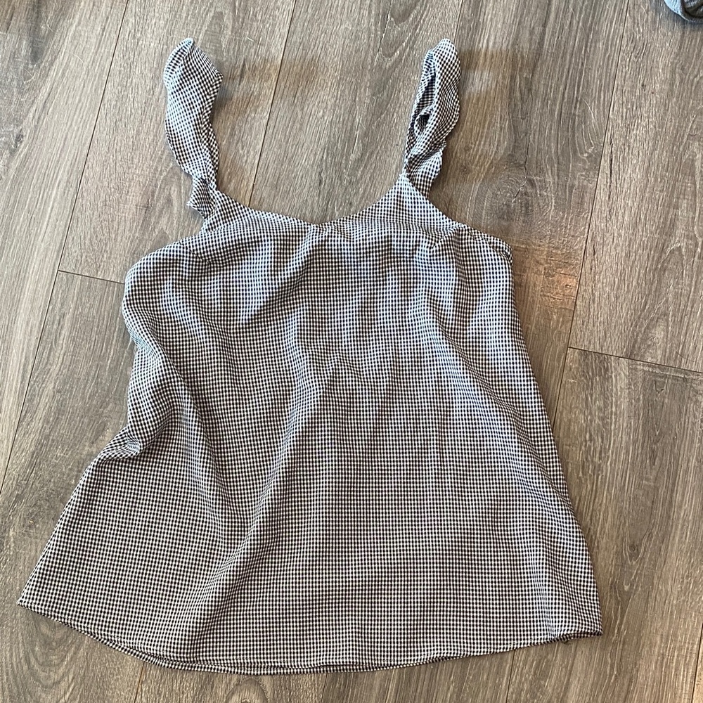 Sleeveless Gingham Tie Back Top - Black & White